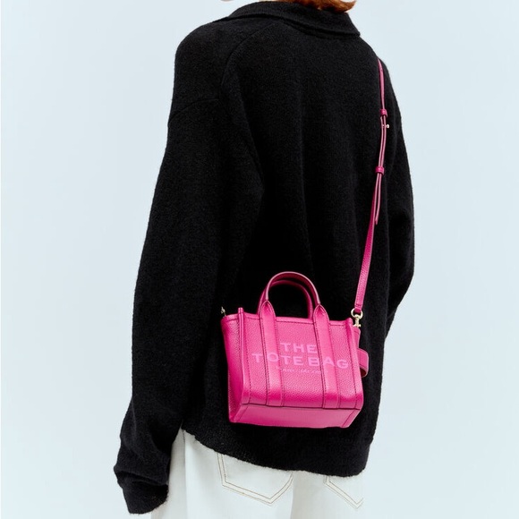 {Marc Jacobs} The Leather MINI Tote Bag #955 LIPSTICK PINK - Crossbody Bag - Picture 4 of 10